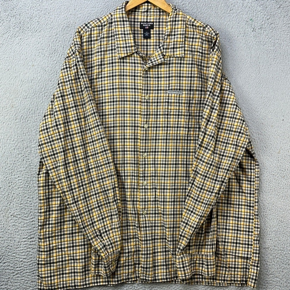 Ralph Lauren Jeans Co. Mens 3XT Tall Shirt Button Up Yellow Check Authentic EUC